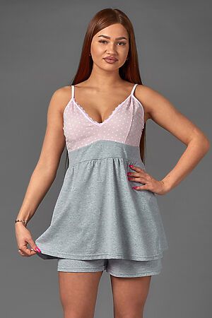 Пижама Старые бренды (Серый+горох на розовом) ЖП 038 #173641