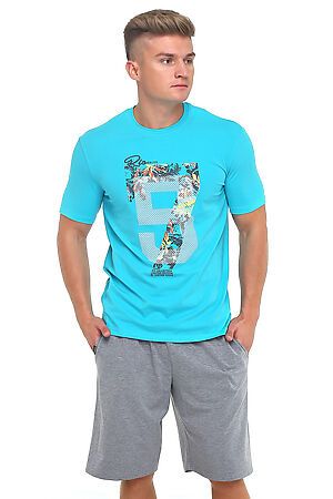 Комплект (шорты+футболка) CLEVER (Бирюзовый/меланж серый) MHP560612 #249931