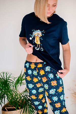 Пижама Старые бренды (Т.-синий+принт совята) ЖП 024 #259102