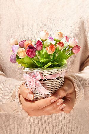 Букет искусственные цветы декоративные розы композиция цветочная корзина "Апрельские цветы" MERSADA #283805