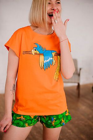 Пижама Старые бренды (Оранжевый+принт попугаи) ЖП 022 #305900