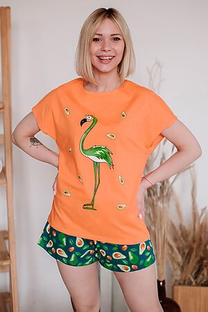 Пижама Старые бренды (Оранжевый+принт авокадо) ЖП 022 #656616