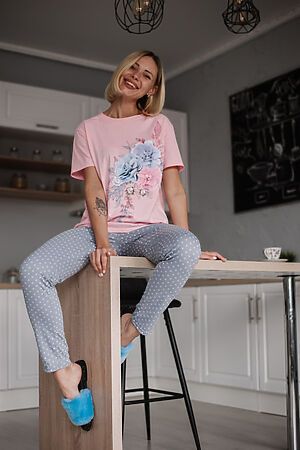 Пижама Старые бренды (Розовый+горох на сером) ЖП 024 #699442