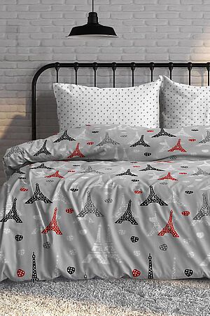Комплект постельного белья Семейный TEIKOVO (Серый, Чёрный, Красный) 727075 #716785