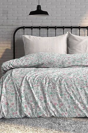 Комплект постельного белья Евро TEIKOVO (Белый, Розовый, Зелёный) 727081 #716794