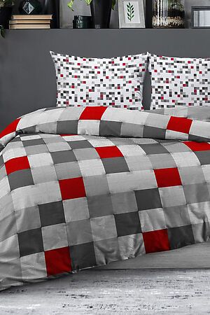 Комплект постельного белья 1,5-сп. TEIKOVO (Серый, Красный) 722398 #716900