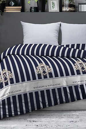 Комплект постельного белья Семейный TEIKOVO (Синий, Серый) 722428 #718259