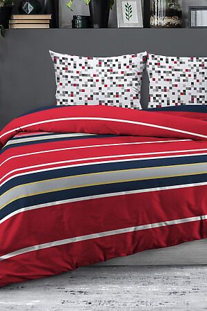 Комплект постельного белья Евро TEIKOVO (Красный, Синий, Серый) 722281 #718276