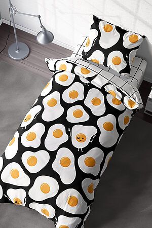 Комплект постельного белья 1,5-сп. TEIKOVO (Чёрный, Белый, Оранжевый) 756586 #718820