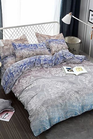 Комплект постельного белья 2-спальный AMORE MIO (Синий/Серый/Бежевый) 24269 #729411