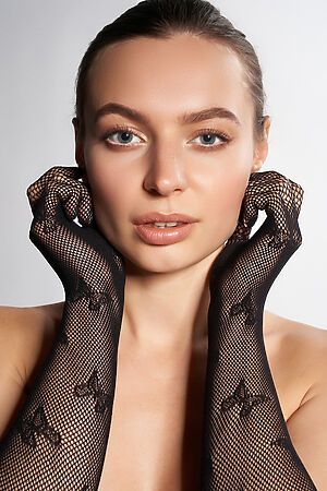 Перчатки вечерние черные сетчатые эластичные длинные женские перчатки "Неаполитанские истории" LE CABARET #838211
