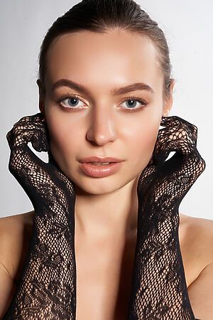 Перчатки вечерние черные ажурные эластичные длинные женские перчатки "Из Неаполя с любовью" LE CABARET #838215