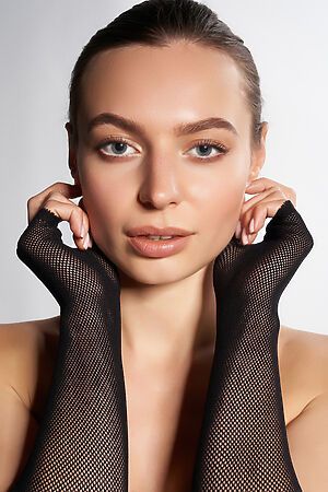 Митенки вечерние черные сетчатые эластичные длинные женские перчатки без пальцев "Куриоса" LE CABARET #839466
