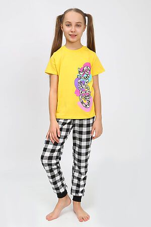 Пижама с брюками 91240 для девочки (футболка, брюки) НАТАЛИ (Желтый/черная клетка) 39781 #885620