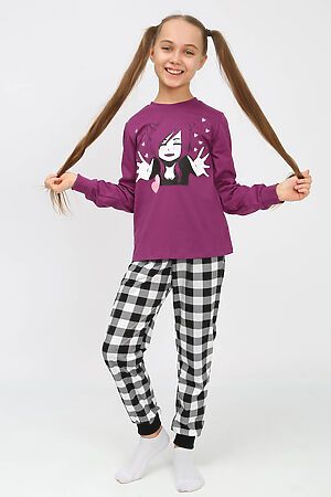 Детская пижама с брюками 91237 для девочки (джемпер, брюки) НАТАЛИ (Пурпурный/черная клетка) 39777 #885629