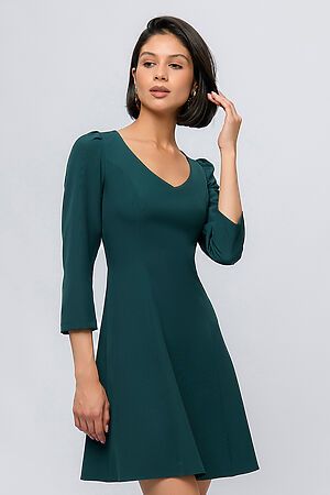 Платье изумрудного цвета длины мини с рукавами 3/4 и v-образным вырезом 1001 DRESS #923431