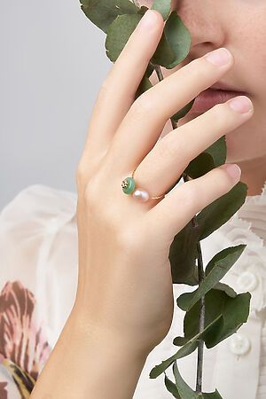 Кольцо разомкнутое с камнем украшение регулируемое кольцо с декоративным жемчугом "Жемчужная нить" MERSADA #925630