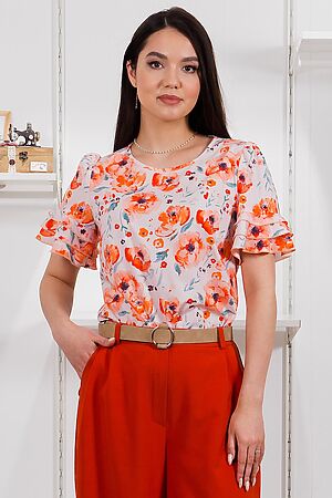 Блуза BRASLAVA (Персиковый оранжевый цветы) 4233-6 #964421