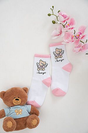 Детские носки стандарт Мишка-Ангел комплект 1 пара НАТАЛИ (Белый/розовый) 47801 #984314