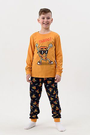 Пижама с брюками Пицца детская длинный рукав НАТАЛИ (Горчичный-т.синий) 48389 #987695