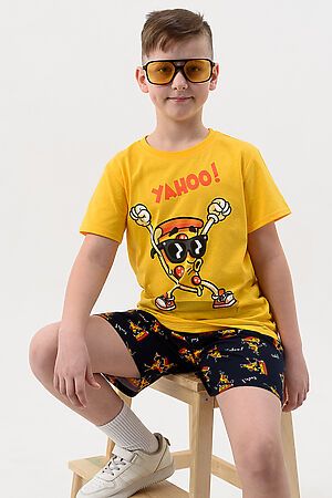 Пижама с шортами Гурман детская короткий рукав НАТАЛИ (Желтый-т.синий) 48371 #987700