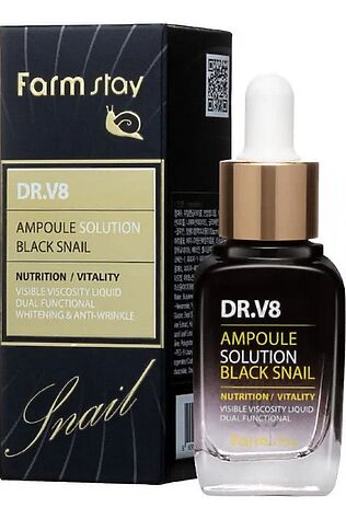 KRISTALLER Farm Stay Ампульная сыворотка с витаминами и муцином чёрной улитки / DR-V8 Ampoule Solution Black Snail, 30 мл #1109549