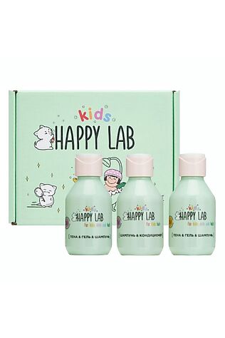 KRISTALLER Happy Lab Kids Подарочный набор для детей: гель для душа, пена, шампунь / Kids Mini, 100 мл x 3 #1109604