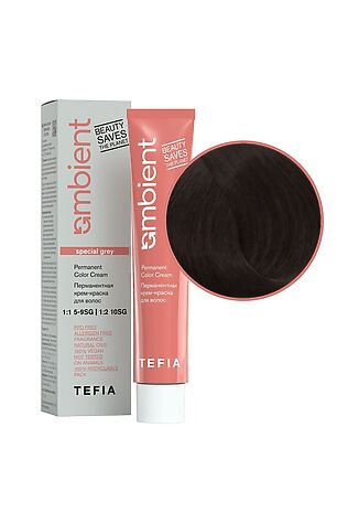 KRISTALLER TEFIA  Ambient 5.810 Перманентная крем-краска для волос / Светлый брюнет коричнево-пепельный для седых волос, 60 мл #1109700