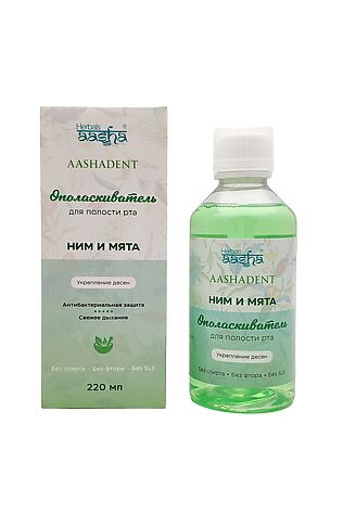KRISTALLER Aasha Herbals Ополаскиватель для полости рта укрепление десен, ним и мята, 220 мл #1110367