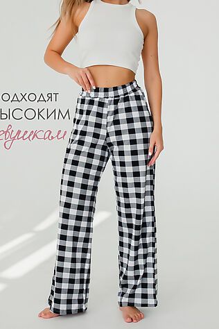 НАТАЛИ Брюки палаццо домашние широкие красная клетка #1119765