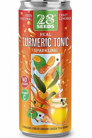 ЭКО-ПРОДУКТЫ Напиток куркуминный тоник 'Turmeric tonic' среднегаз. с соком, ж/б 330мл #1136991