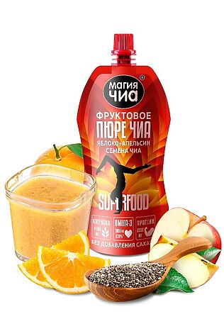 ЭКО-ПРОДУКТЫ Фруктовое пюре Чиа 'Яблоко+Апельсин', Магия чиа дой-пак 150г #1136996