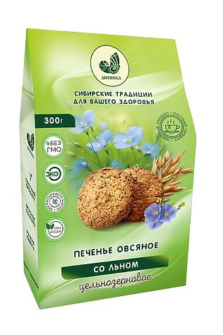 ЭКО-ПРОДУКТЫ Печенье овсяное ц/з с льном и отрубями 300г #1182557