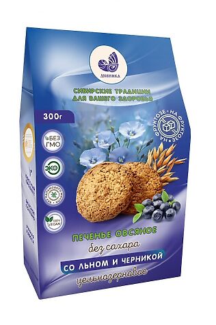 ЭКО-ПРОДУКТЫ Печенье овсяное ц/з с льном, отрубями и черникой на фруктозе 300г #1182558