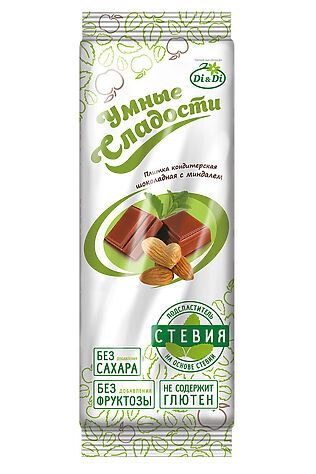 ЭКО-ПРОДУКТЫ Плитка шоколадная 'УмСладости' с миндалем без сахара 90г #1183430