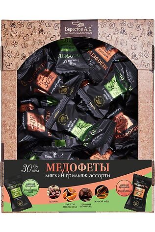 ЭКО-ПРОДУКТЫ Конфеты 'Медофеты' мягкий грильяж ассорти, телевизор 350г #1183947
