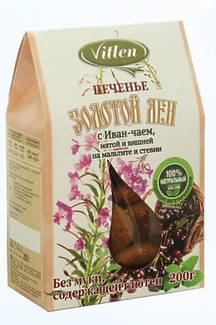 ЭКО-ПРОДУКТЫ Печенье льняное с иван-чаем, мятой и вишней 'Золотой Лён' 200г #1184380