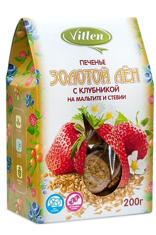 ЭКО-ПРОДУКТЫ Печенье льняное с клубникой на мальтите и стевии 'Золотой Лён' 200г #1184381