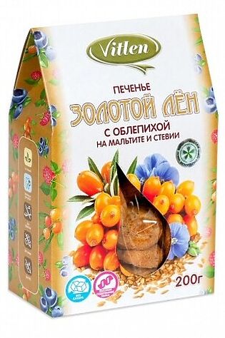 ЭКО-ПРОДУКТЫ Печенье льняное с облепихой на мальтите и стевии 'Золотой Лён' 200г #1184383