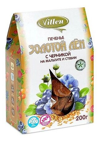 ЭКО-ПРОДУКТЫ Печенье льняное с черникой на мальтите и стевии 'Золотой Лён' 200г #1184384