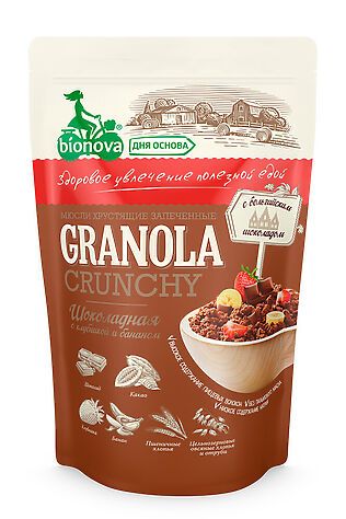 ЭКО-ПРОДУКТЫ Мюсли запеченные Bionova шоколадные с клубникой и бананом 400г #1185065