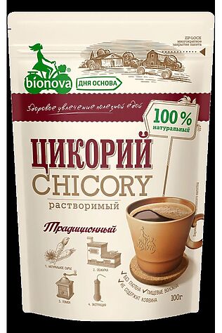 ЭКО-ПРОДУКТЫ Цикорий натуральный традицонный Bionova дой-пак 100г #1185073