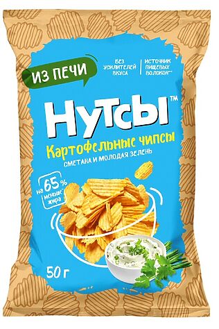 ЭКО-ПРОДУКТЫ Чипсы картофельные Сметана и молодая зелень 'Нутсы' 50г #1185149