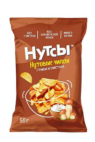 ЭКО-ПРОДУКТЫ Чипсы нутовые Грибы и сметана 'Нутсы' безглютеновые 50г #1185152