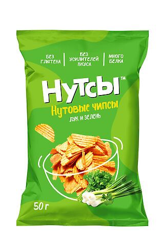 ЭКО-ПРОДУКТЫ Чипсы нутовые Лук и зелень 'Нутсы' безглютеновые 50г #1185154