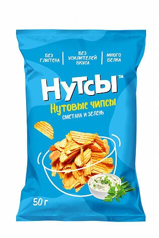 ЭКО-ПРОДУКТЫ Чипсы нутовые Сметана и зелень 'Нутсы' безглютеновые 50г #1185156