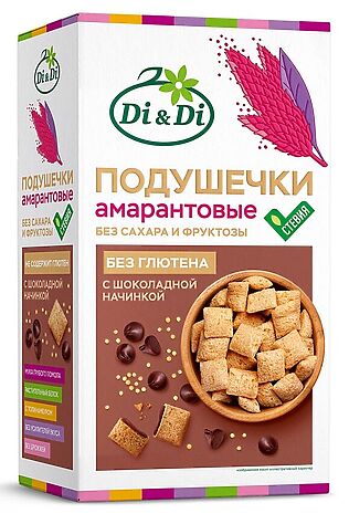 ЭКО-ПРОДУКТЫ Подушечки амарантовые с шоколадной начинкой без сахара со стевией без глютена 250г #1187488