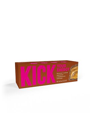ЭКО-ПРОДУКТЫ Батончик 'KICK energy' арахисовый с соленой карамелью в карамельном шоколаде 45г, НОВИНКА 12 мес, 1/10 #1188776