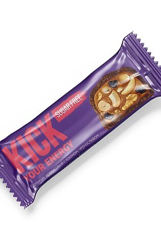 ЭКО-ПРОДУКТЫ Батончик 'KICK' Без сахара арахис, изюм, чернослив, грецкий орех в шоколаде 45г #1188786