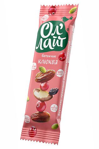 ЭКО-ПРОДУКТЫ Батончик фруктово-ореховый Ол`Лайт клюквенный 30г #1189793